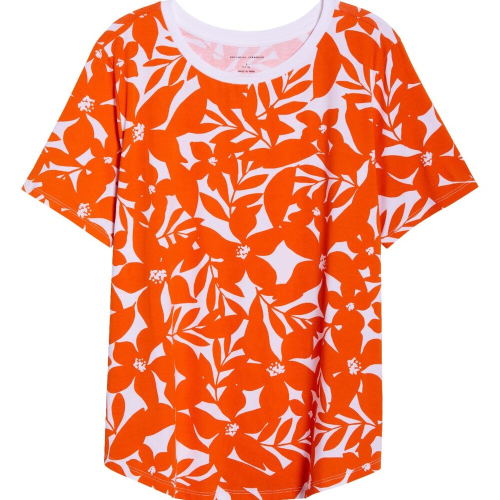 Universal Standard Tee Rex Tee in Petal Print In Arancia, Size 4XS (00-0)